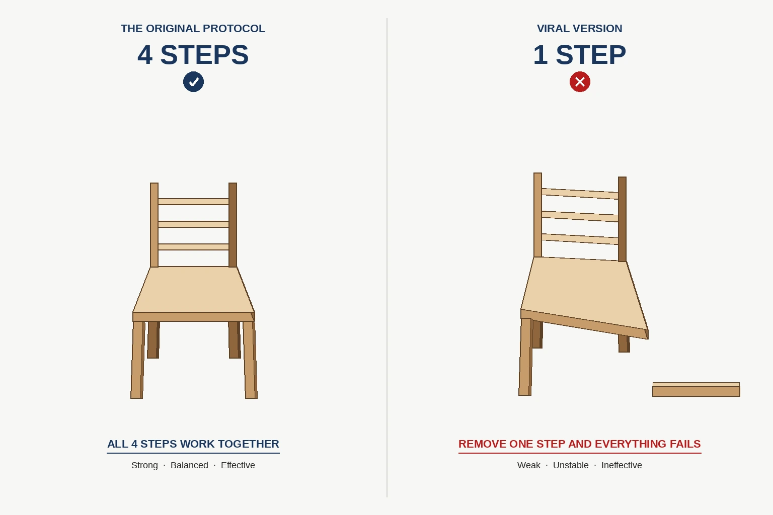 Like a 4-legged chair — remove one leg and it collapses